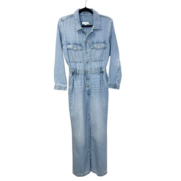 Loft Denim Straight Leg Jumpsuit Vintage Wash Elastic Waist Sz Petite Small - Picture 4 of 14